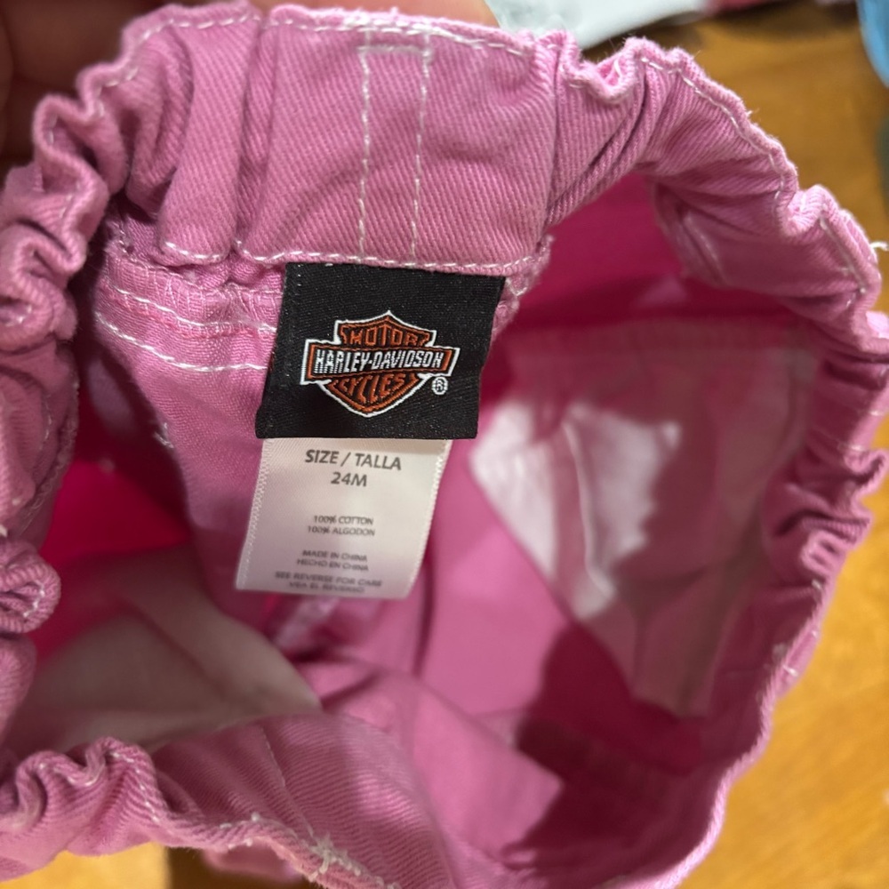 Size 24 months, pink Harley Davidson, jeans, plaid cuff, pearl button EUC - Picture 6 of 6